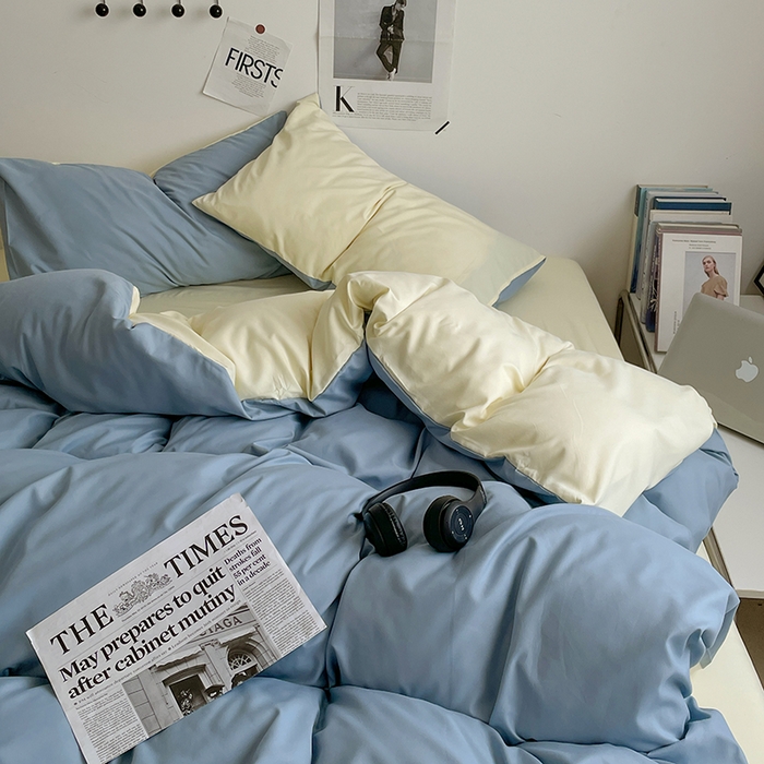 91家纺网 家纺一手货源 找家纺 优尚佳生活馆 2025新款无印风亲肤磨毛四件套-纯色 天蓝芝士