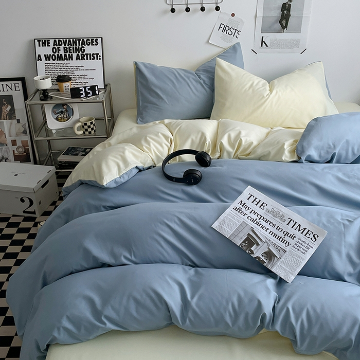 91家纺网 家纺一手货源 找家纺 优尚佳生活馆 2025新款无印风亲肤磨毛四件套-纯色 天蓝芝士