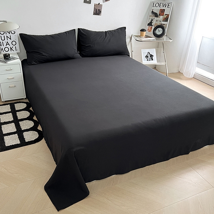 91家纺网 家纺一手货源 找家纺 优尚佳生活馆 2025新款ins风超柔褶皱亲肤磨毛水洗棉四件套纯色系列（风格二） 墨黑