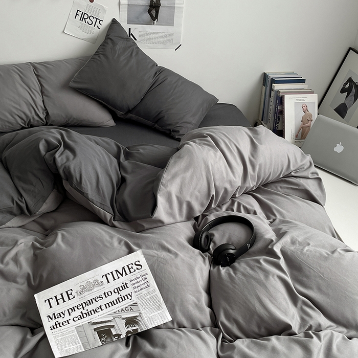 91家纺网 家纺一手货源 找家纺 优尚佳生活馆 2025新款无印风亲肤磨毛四件套-纯色 雾霾灰