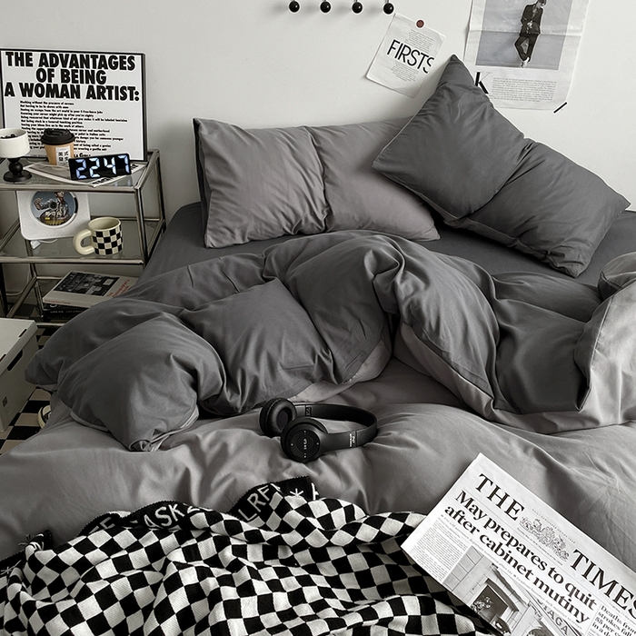 91家纺网 家纺一手货源 找家纺 优尚佳生活馆 2025新款无印风亲肤磨毛四件套-纯色 雾霾灰