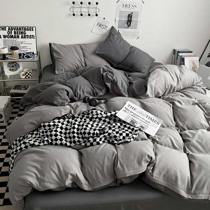 91家纺网 家纺一手货源 找家纺 优尚佳生活馆 2025新款无印风亲肤磨毛四件套-纯色 雾霾灰