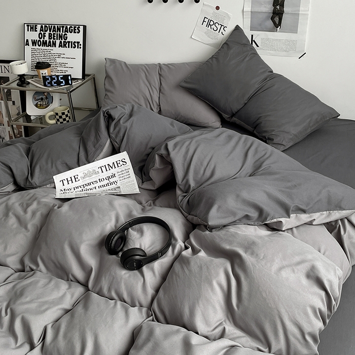 91家纺网 家纺一手货源 找家纺 优尚佳生活馆 2025新款无印风亲肤磨毛四件套-纯色 雾霾灰