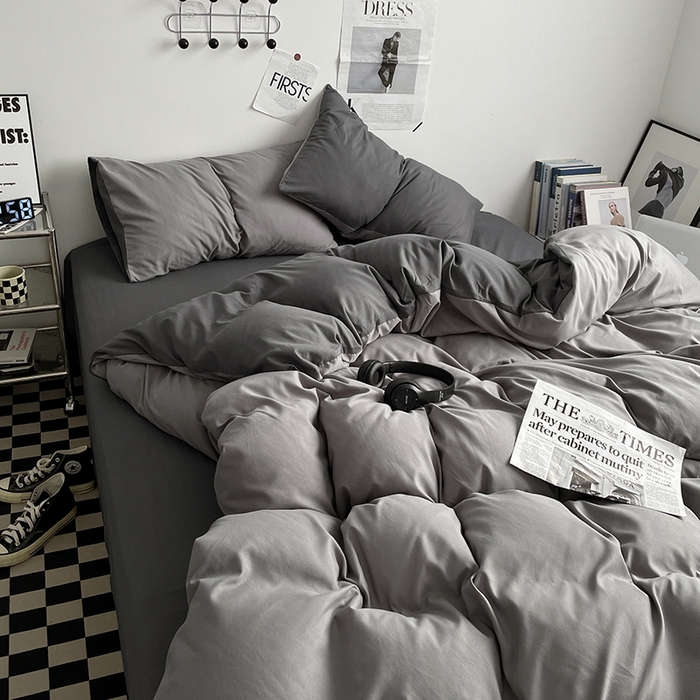 91家纺网 家纺一手货源 找家纺 优尚佳生活馆 2025新款无印风亲肤磨毛四件套-纯色 雾霾灰