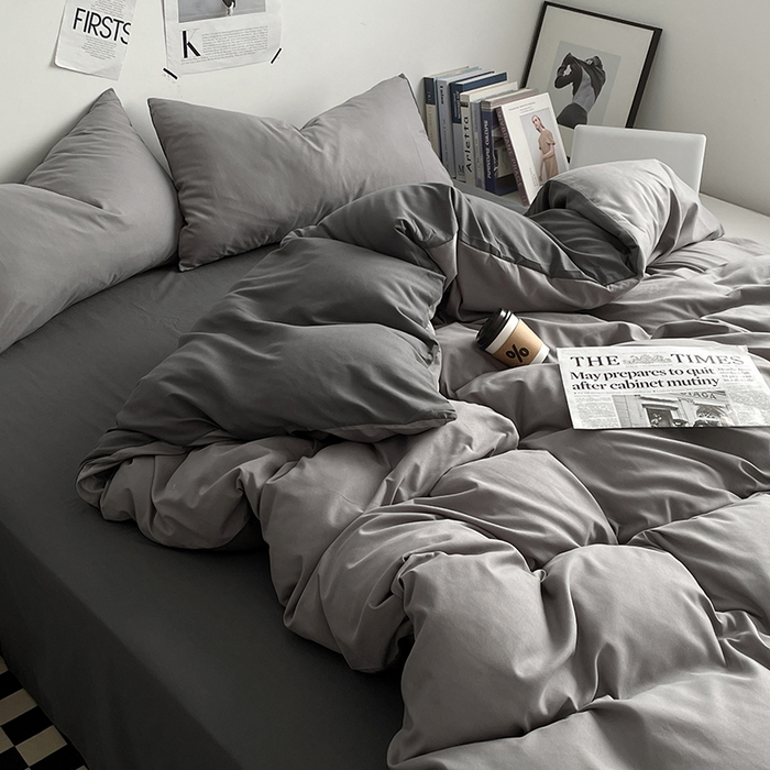 91家纺网 家纺一手货源 找家纺 优尚佳生活馆 2025新款无印风亲肤磨毛四件套-纯色 雾霾灰