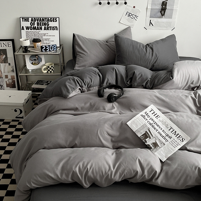 91家纺网 家纺一手货源 找家纺 优尚佳生活馆 2025新款无印风亲肤磨毛四件套-纯色 雾霾灰