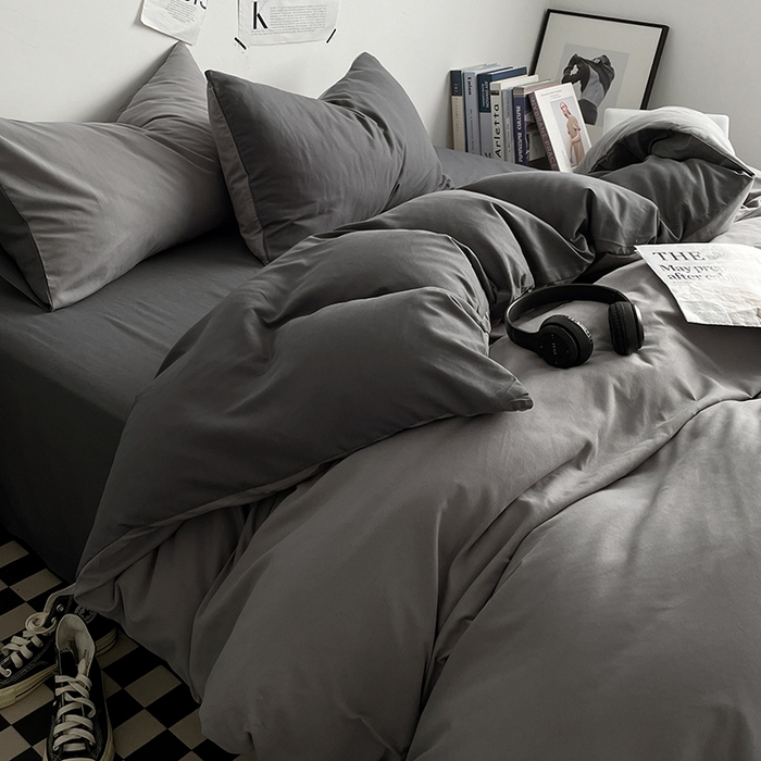 91家纺网 家纺一手货源 找家纺 优尚佳生活馆 2025新款无印风亲肤磨毛四件套-纯色 雾霾灰