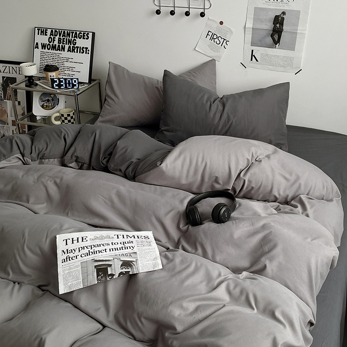 91家纺网 家纺一手货源 找家纺 优尚佳生活馆 2025新款无印风亲肤磨毛四件套-纯色 雾霾灰