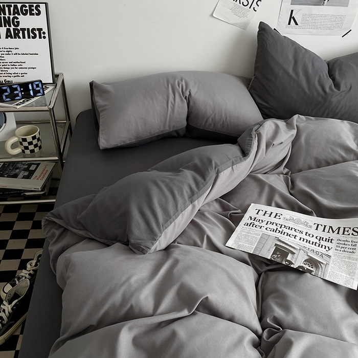 91家纺网 家纺一手货源 找家纺 优尚佳生活馆 2025新款无印风亲肤磨毛四件套-纯色 雾霾灰