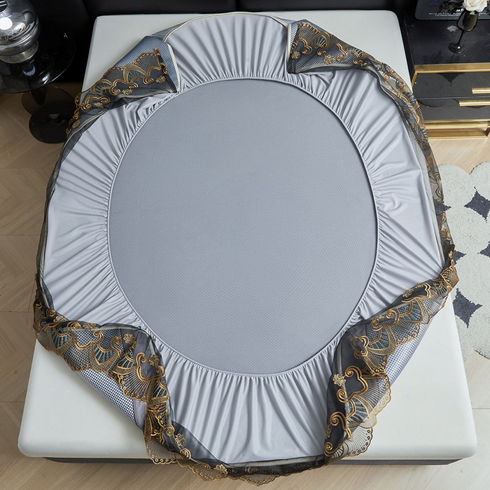 91家纺网 家纺一手货源 找家纺 情恒家纺 2025新款冰藤席床笠款三件套 皇朝 雾蓝