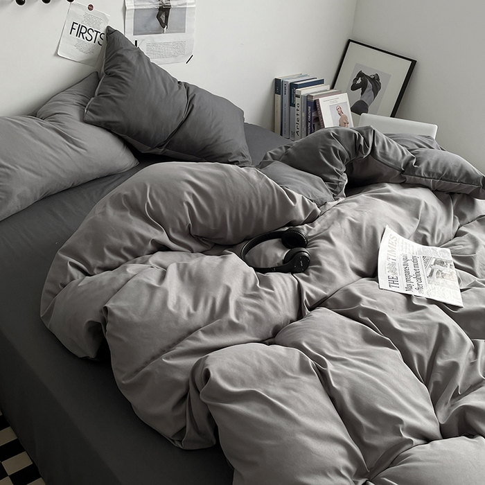 91家纺网 家纺一手货源 找家纺 优尚佳生活馆 2025新款无印风亲肤磨毛四件套-纯色 雾霾灰