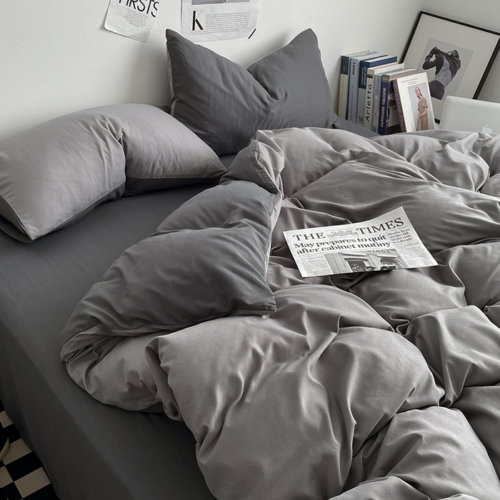 91家纺网 家纺一手货源 找家纺 优尚佳生活馆 2025新款无印风亲肤磨毛四件套-纯色 雾霾灰