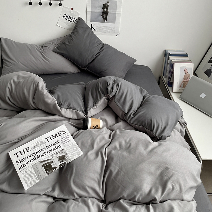 91家纺网 家纺一手货源 找家纺 优尚佳生活馆 2025新款无印风亲肤磨毛四件套-纯色 雾霾灰