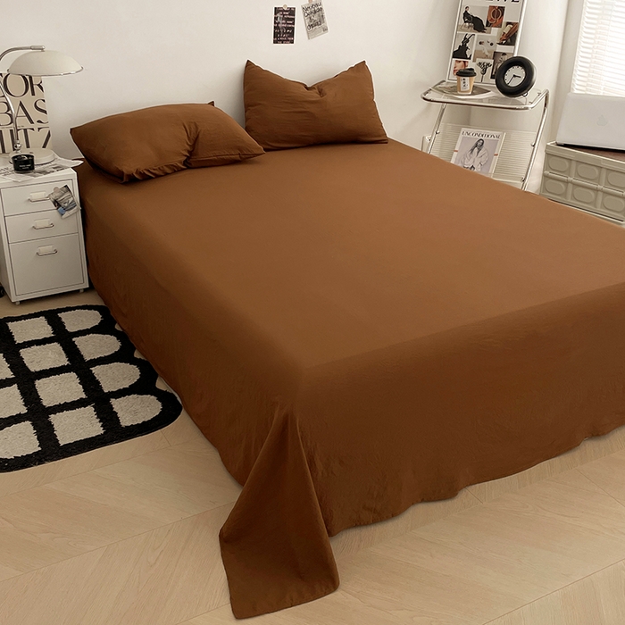 91家纺网 家纺一手货源 找家纺 优尚佳生活馆 2025新款ins风超柔褶皱亲肤磨毛水洗棉四件套纯色系列（风格一） 焦糖