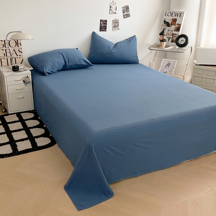 91家纺网 家纺一手货源 找家纺 优尚佳生活馆 2025新款ins风超柔褶皱亲肤磨毛水洗棉四件套纯色系列（风格一） 梵星蓝