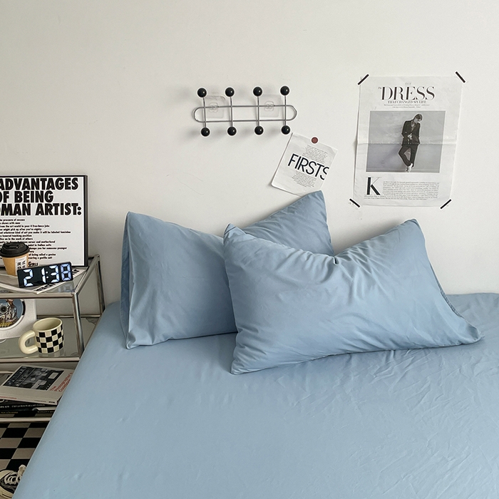 91家纺网 家纺一手货源 找家纺 优尚佳生活馆 2025新款无印风亲肤磨毛四件套-纯色 月光雾蓝