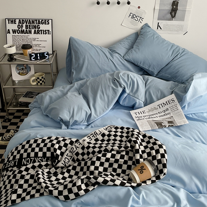 91家纺网 家纺一手货源 找家纺 优尚佳生活馆 2025新款无印风亲肤磨毛四件套-纯色 月光雾蓝