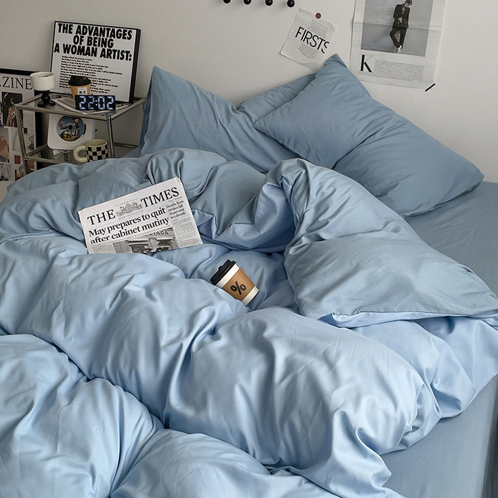 91家纺网 家纺一手货源 找家纺 优尚佳生活馆 2025新款无印风亲肤磨毛四件套-纯色 月光雾蓝