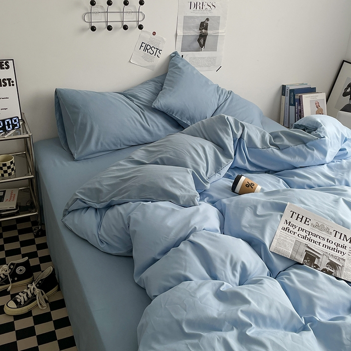 91家纺网 家纺一手货源 找家纺 优尚佳生活馆 2025新款无印风亲肤磨毛四件套-纯色 月光雾蓝