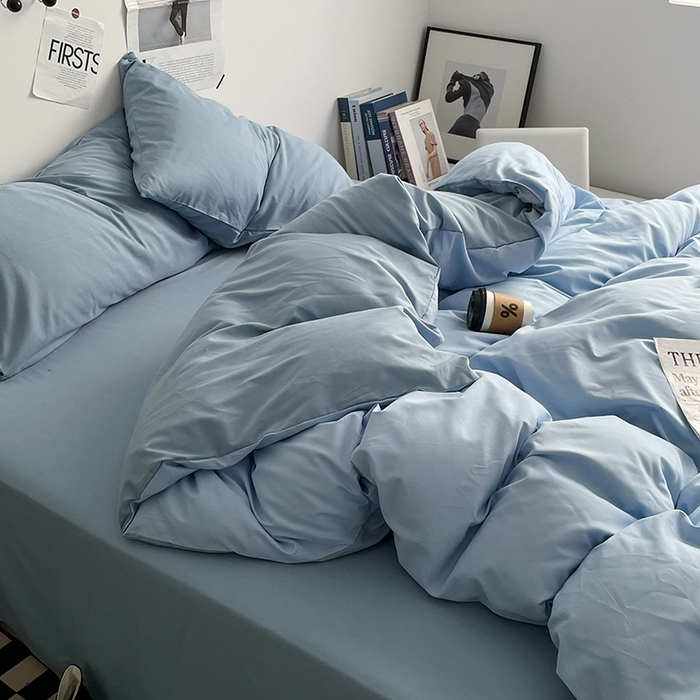 91家纺网 家纺一手货源 找家纺 优尚佳生活馆 2025新款无印风亲肤磨毛四件套-纯色 月光雾蓝