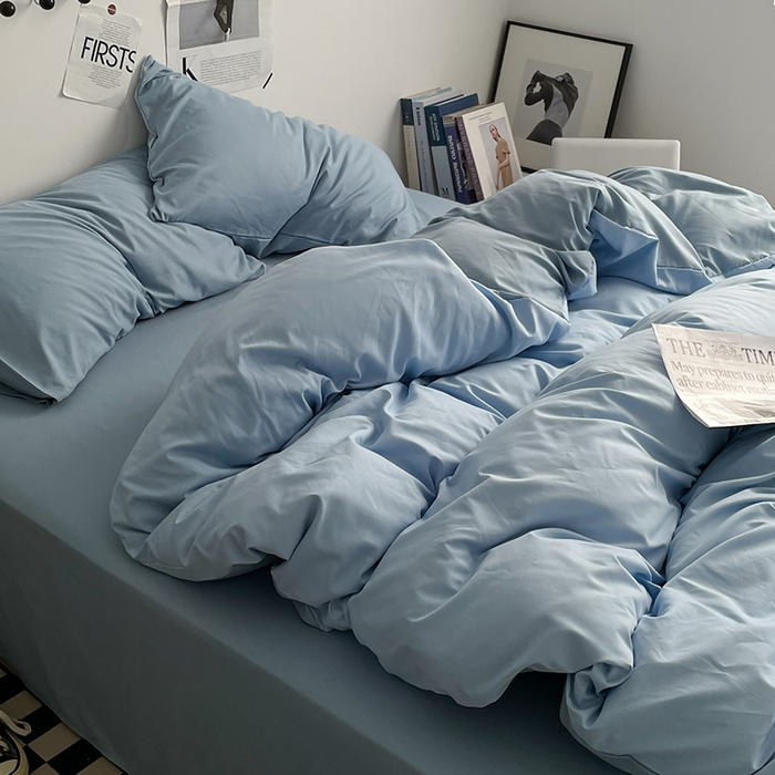 91家纺网 家纺一手货源 找家纺 优尚佳生活馆 2025新款无印风亲肤磨毛四件套-纯色 月光雾蓝