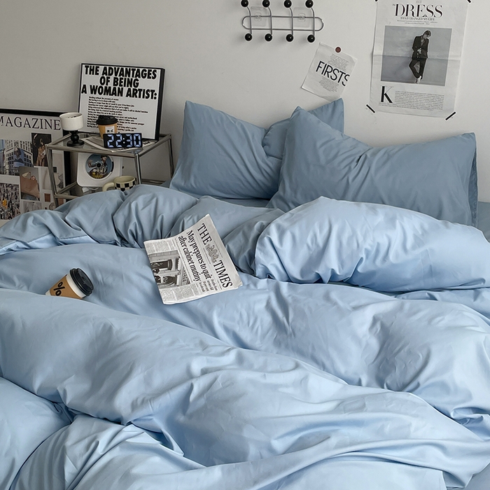 91家纺网 家纺一手货源 找家纺 优尚佳生活馆 2025新款无印风亲肤磨毛四件套-纯色 月光雾蓝