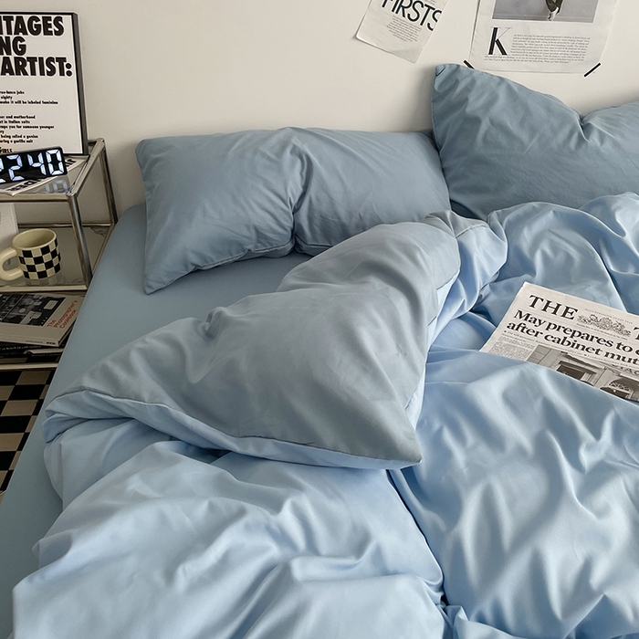 91家纺网 家纺一手货源 找家纺 优尚佳生活馆 2025新款无印风亲肤磨毛四件套-纯色 月光雾蓝