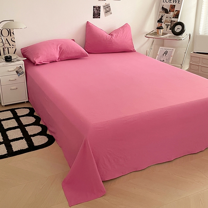 91家纺网 家纺一手货源 找家纺 优尚佳生活馆 2025新款ins风超柔褶皱亲肤磨毛水洗棉四件套纯色系列（风格一） 优尚玫红