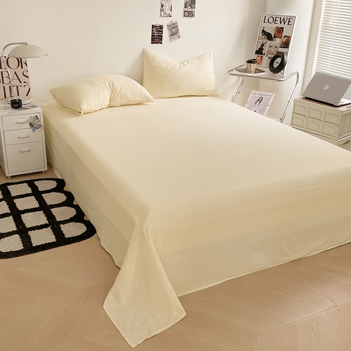 91家纺网 家纺一手货源 找家纺 优尚佳生活馆 2025新款ins风超柔褶皱亲肤磨毛水洗棉四件套纯色系列（风格一） 柠檬黄