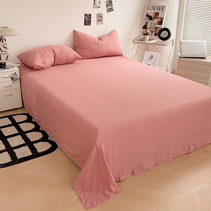 91家纺网 家纺一手货源 找家纺 优尚佳生活馆 2025新款ins风超柔褶皱亲肤磨毛水洗棉四件套纯色系列（风格一） 梦露粉