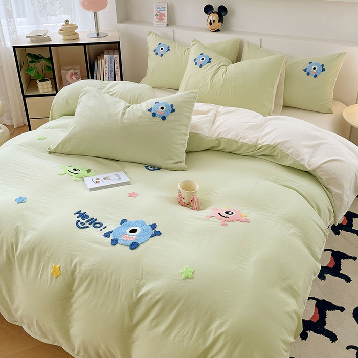 91家纺网 家纺一手货源 找家纺 （总）优尚佳生活馆 2025新款水洗棉毛巾绣四件套（提供买家秀）