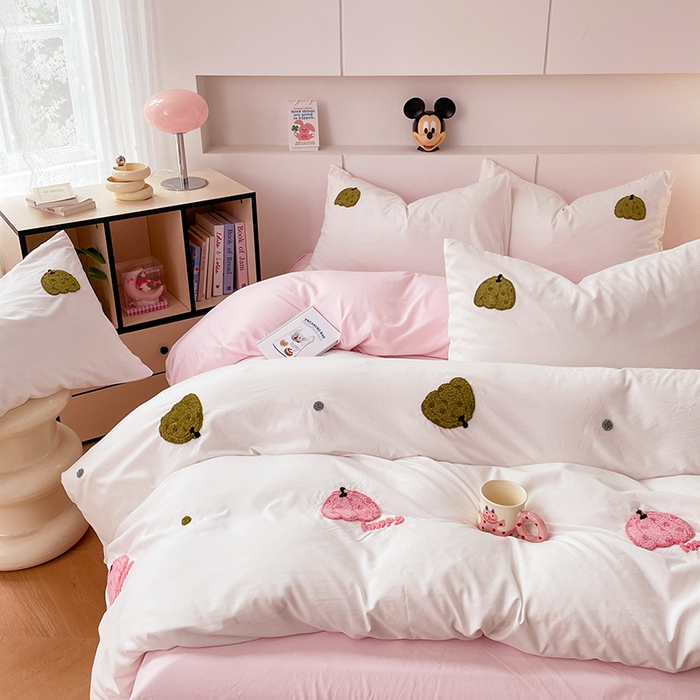 91家纺网 家纺一手货源 找家纺 优尚佳生活馆 2025新款水洗棉毛巾绣四件套（提供买家秀） 粉色乐园