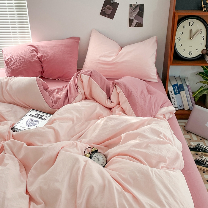 91家纺网 家纺一手货源 找家纺 （总）优尚佳生活馆 2025新款ins风超柔褶皱亲肤磨毛水洗棉四件套双拼系列（风格二）