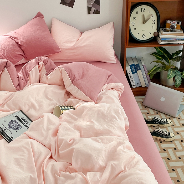 91家纺网 家纺一手货源 找家纺 （总）优尚佳生活馆 2025新款ins风超柔褶皱亲肤磨毛水洗棉四件套双拼系列（风格二）