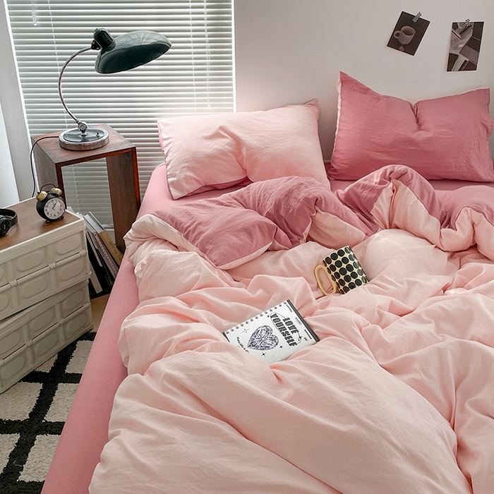 91家纺网 家纺一手货源 找家纺 （总）优尚佳生活馆 2025新款ins风超柔褶皱亲肤磨毛水洗棉四件套双拼系列（风格二）