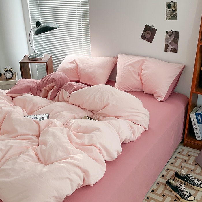 91家纺网 家纺一手货源 找家纺 （总）优尚佳生活馆 2025新款ins风超柔褶皱亲肤磨毛水洗棉四件套双拼系列（风格二）