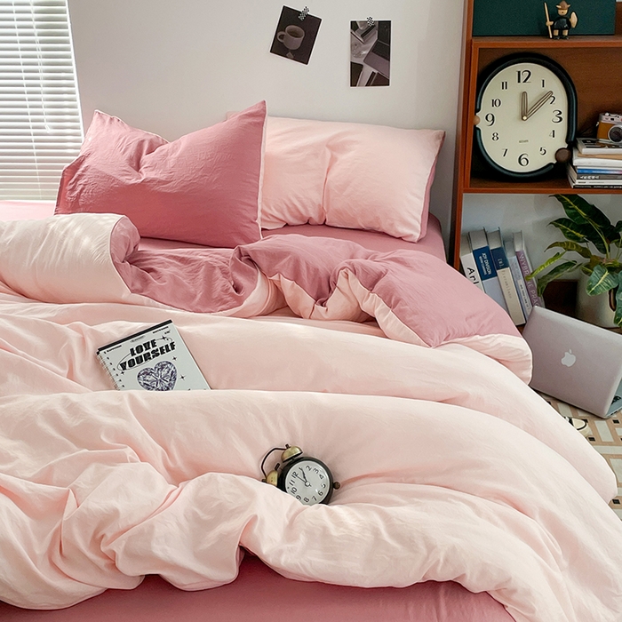 91家纺网 家纺一手货源 找家纺 （总）优尚佳生活馆 2025新款ins风超柔褶皱亲肤磨毛水洗棉四件套双拼系列（风格二）