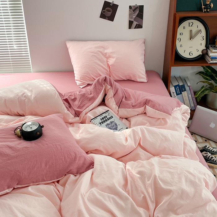 91家纺网 家纺一手货源 找家纺 （总）优尚佳生活馆 2025新款ins风超柔褶皱亲肤磨毛水洗棉四件套双拼系列（风格二）