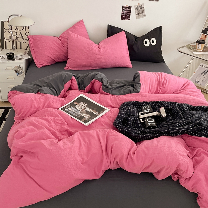 （总）优尚佳生活馆 2025新款ins风超柔褶皱亲肤磨毛水洗棉四件套双拼系列（风格一）