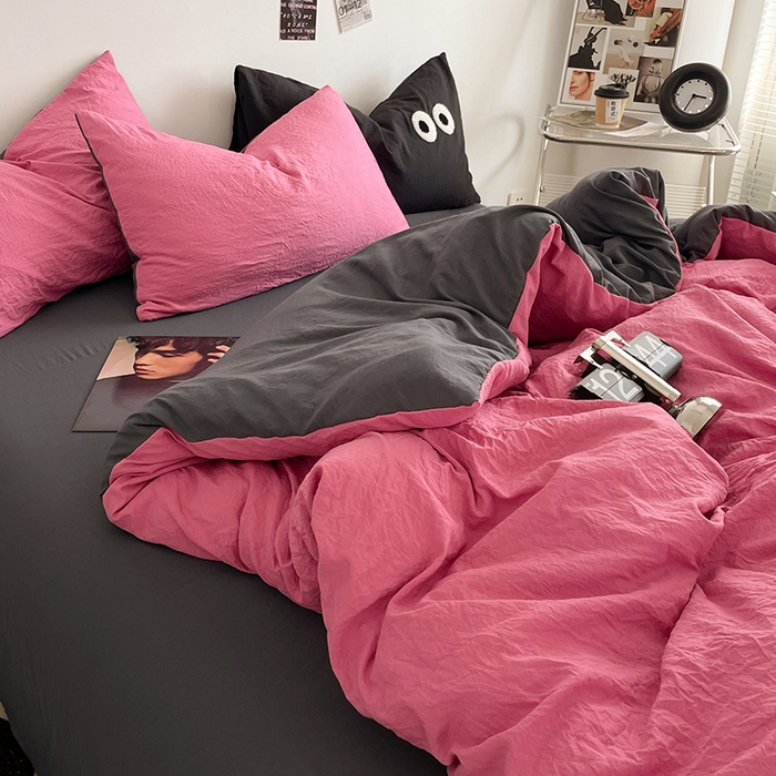 91家纺网 家纺一手货源 找家纺 （总）优尚佳生活馆 2025新款ins风超柔褶皱亲肤磨毛水洗棉四件套双拼系列（风格一）