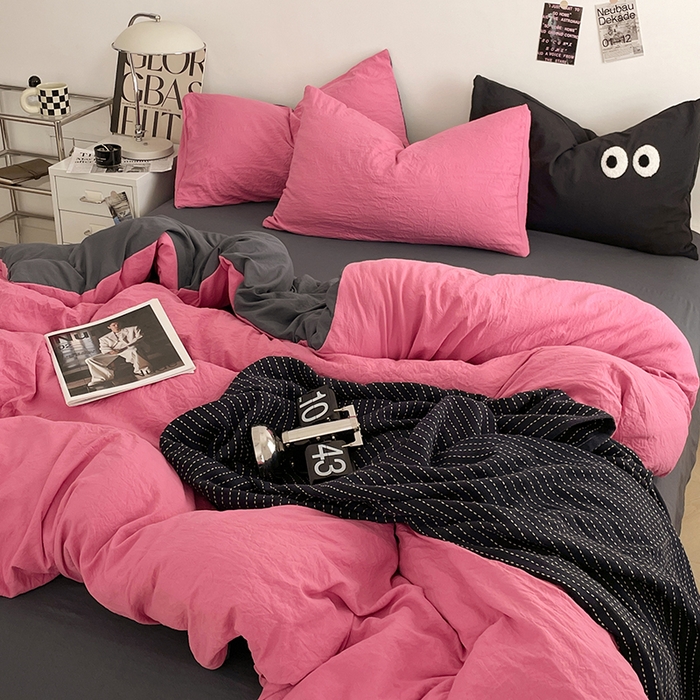 91家纺网 家纺一手货源 找家纺 （总）优尚佳生活馆 2025新款ins风超柔褶皱亲肤磨毛水洗棉四件套双拼系列（风格一）