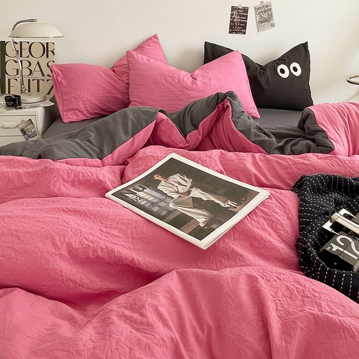 91家纺网 家纺一手货源 找家纺 （总）优尚佳生活馆 2025新款ins风超柔褶皱亲肤磨毛水洗棉四件套双拼系列（风格一）