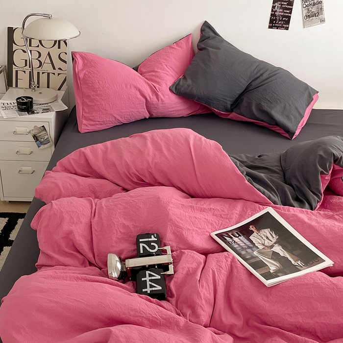 91家纺网 家纺一手货源 找家纺 （总）优尚佳生活馆 2025新款ins风超柔褶皱亲肤磨毛水洗棉四件套双拼系列（风格一）