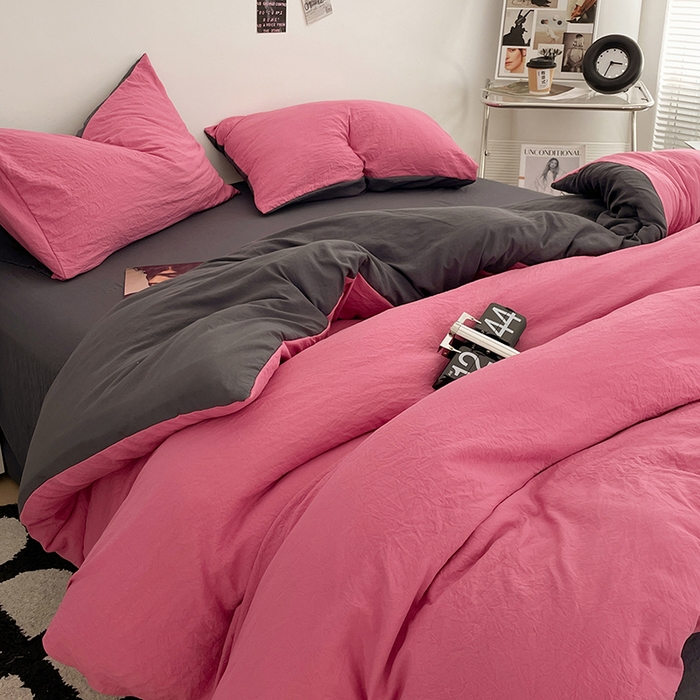 91家纺网 家纺一手货源 找家纺 （总）优尚佳生活馆 2025新款ins风超柔褶皱亲肤磨毛水洗棉四件套双拼系列（风格一）