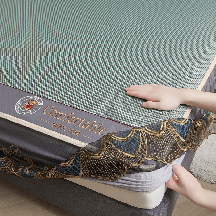 91家纺网 家纺一手货源 找家纺 情恒家纺 2025新款冰藤席床笠款三件套 皇朝 辰青