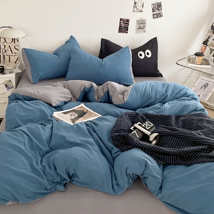 91家纺网 家纺一手货源 找家纺 （总）优尚佳生活馆 2025新款ins风超柔褶皱亲肤磨毛水洗棉四件套双拼系列（风格一）