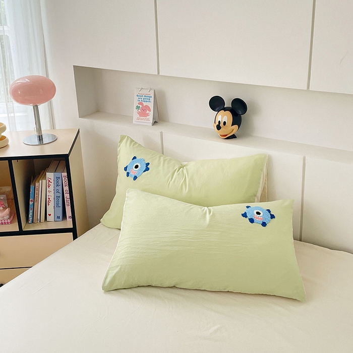 91家纺网 家纺一手货源 找家纺 优尚佳生活馆 2025新款水洗棉毛巾绣四件套（提供买家秀） 大怪兽-绿