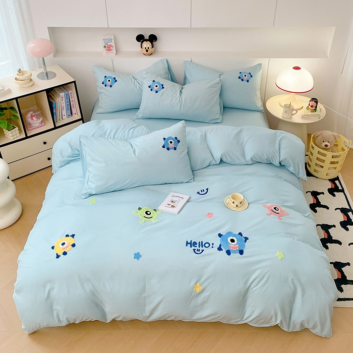 91家纺网 家纺一手货源 找家纺 优尚佳生活馆 2025新款水洗棉毛巾绣四件套（提供买家秀） 大怪兽