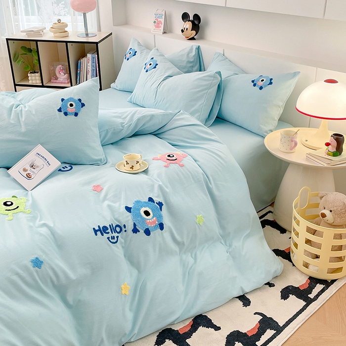 91家纺网 家纺一手货源 找家纺 优尚佳生活馆 2025新款水洗棉毛巾绣四件套（提供买家秀） 大怪兽