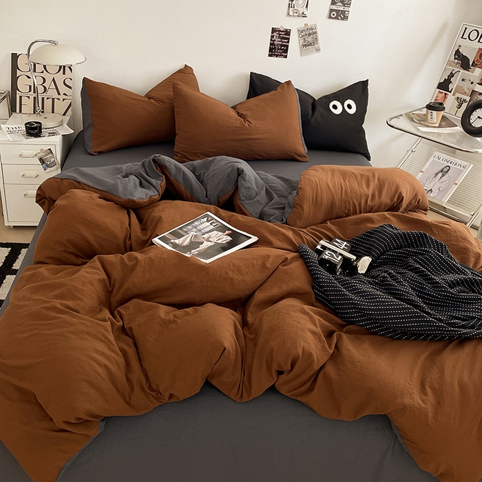 91家纺网 家纺一手货源 找家纺 （总）优尚佳生活馆 2025新款ins风超柔褶皱亲肤磨毛水洗棉四件套双拼系列（风格一）